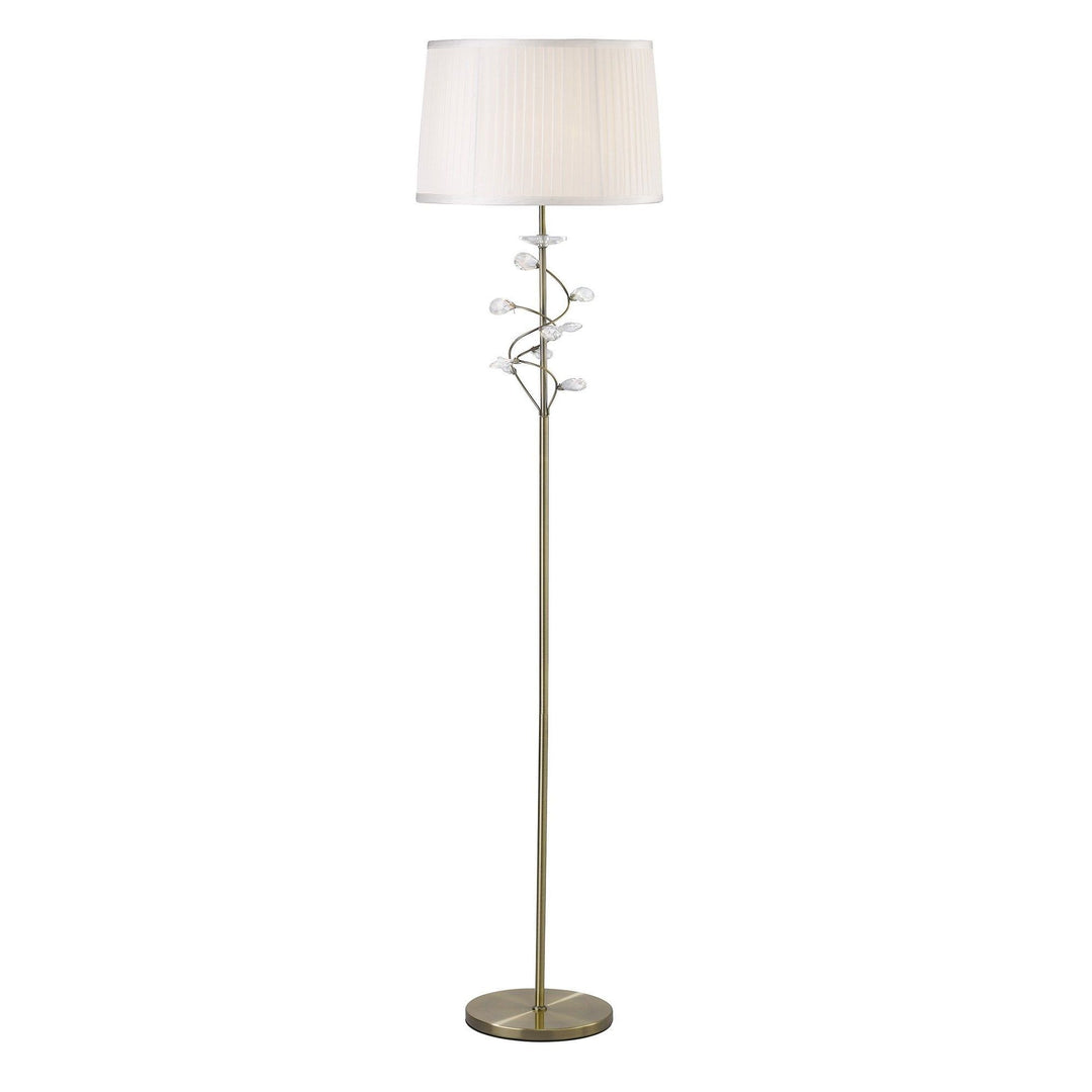 Diyas IL31224/WH Willow Floor Lamp With White Shade 1 Light Antique Brass/Crystal