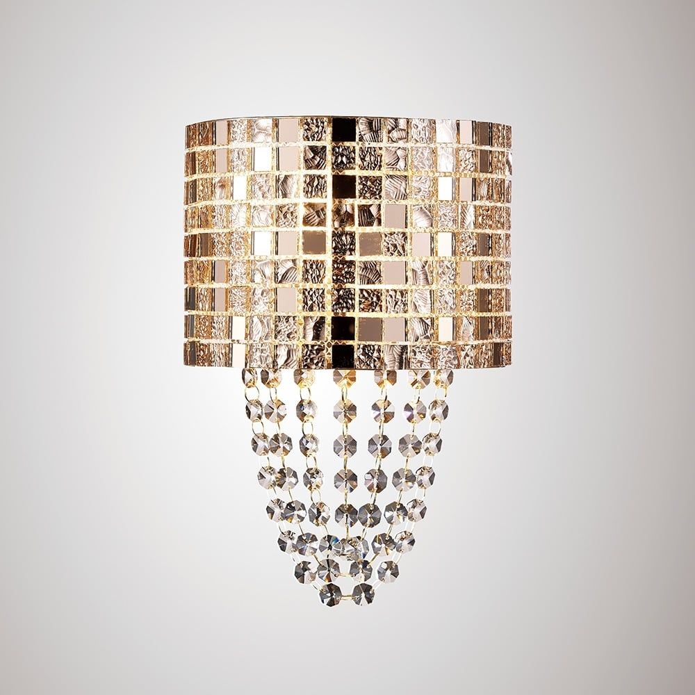 Diyas  IL31621 Camden Wall Lamp 2 Light Rose Gold/Mosaic Glass/Crystal