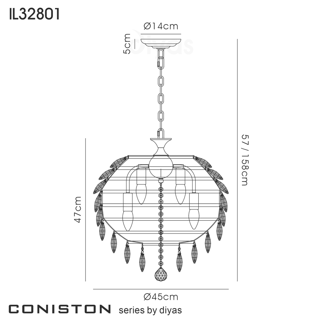 Diyas IL32801 Coniston Pendant 6 Light Polished Chrome Crystal