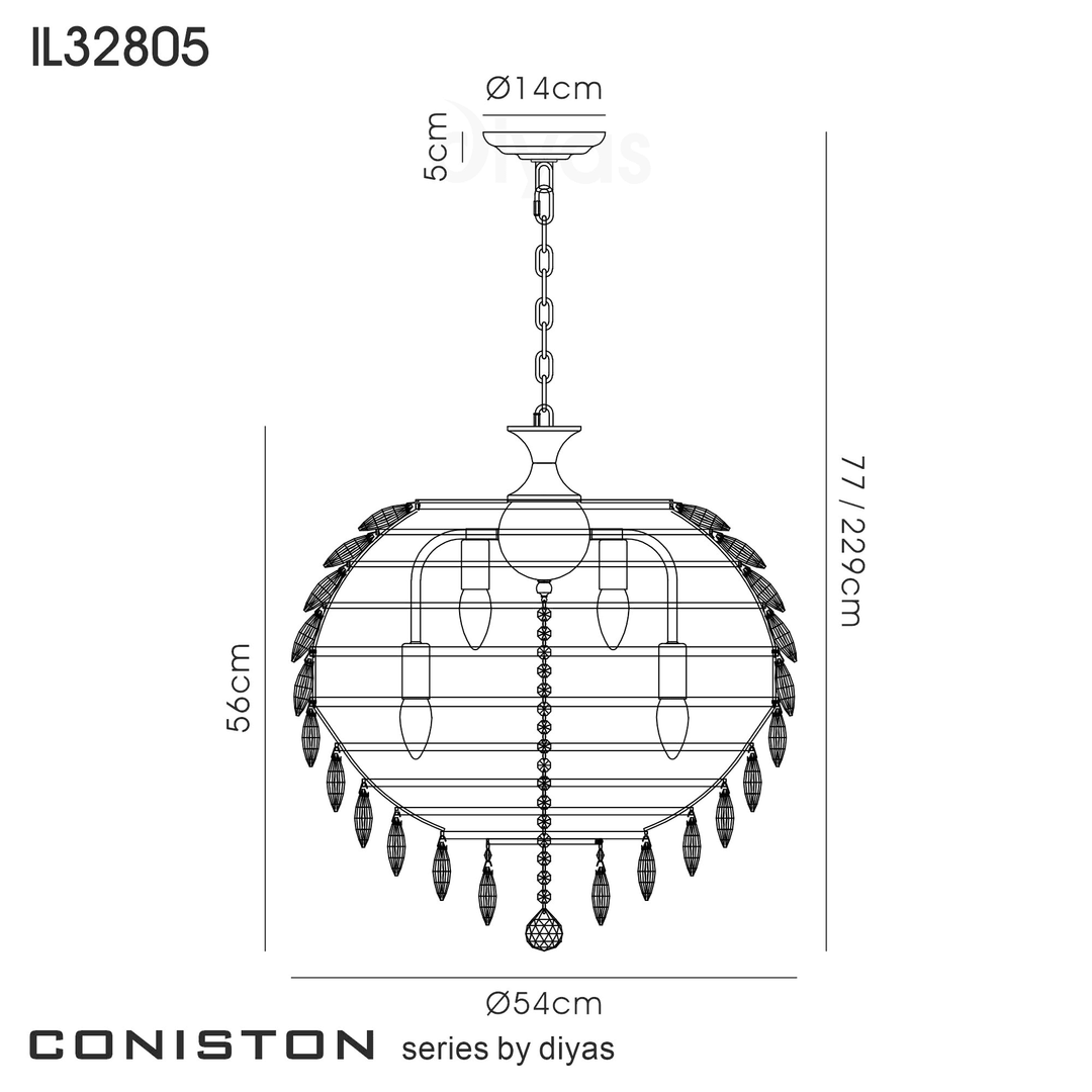 Diyas IL32805 Coniston Pendant 9 Light French Gold Crystal