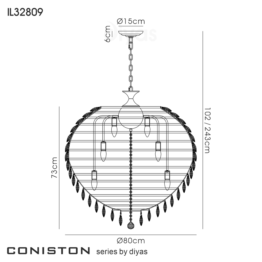 Diyas IL32809 Coniston Pendant 16 Light Polished Chrome Crystal