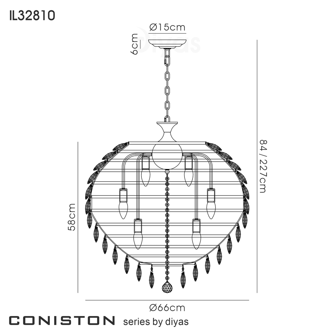 Diyas IL32810 Coniston Pendant 12 Light French Gold Crystal