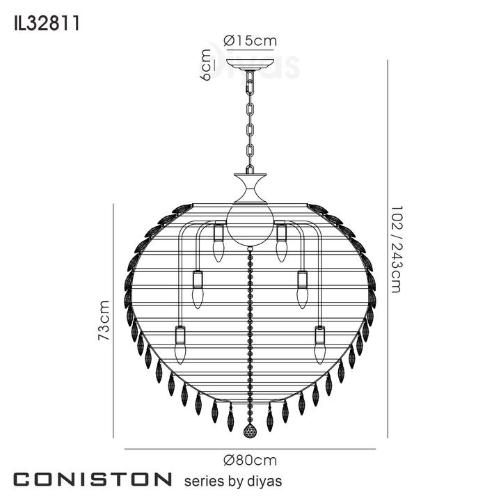 Diyas IL32811 Coniston Pendant 16 Light French Gold Crystal