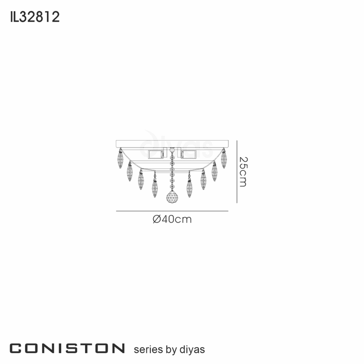 Diyas IL32812 Coniston Flush Ceiling 3 Light Polished Chrome Crystal