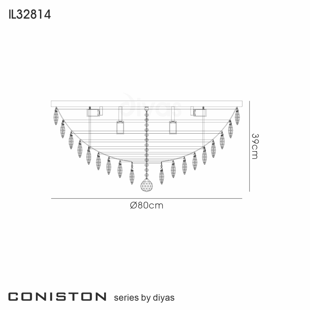 Diyas IL32814 Coniston Flush Ceiling 12 Light Polished Chrome Crystal