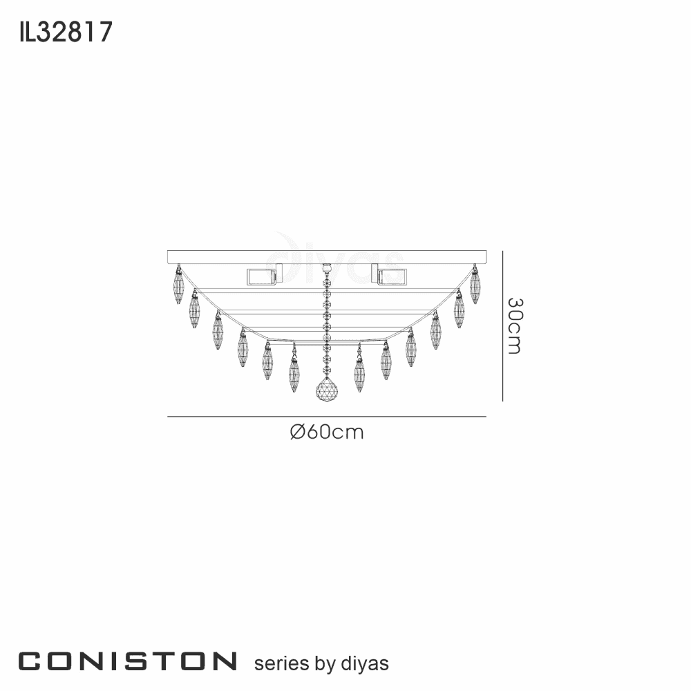 Diyas IL32817 Coniston Flush Ceiling 6 Light French Gold Crystal