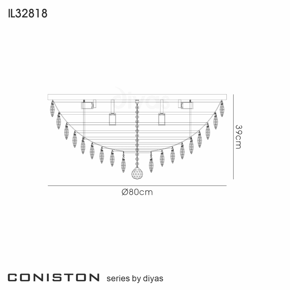 Diyas IL32818 Coniston Flush Ceiling 12 Light French Gold Crystal