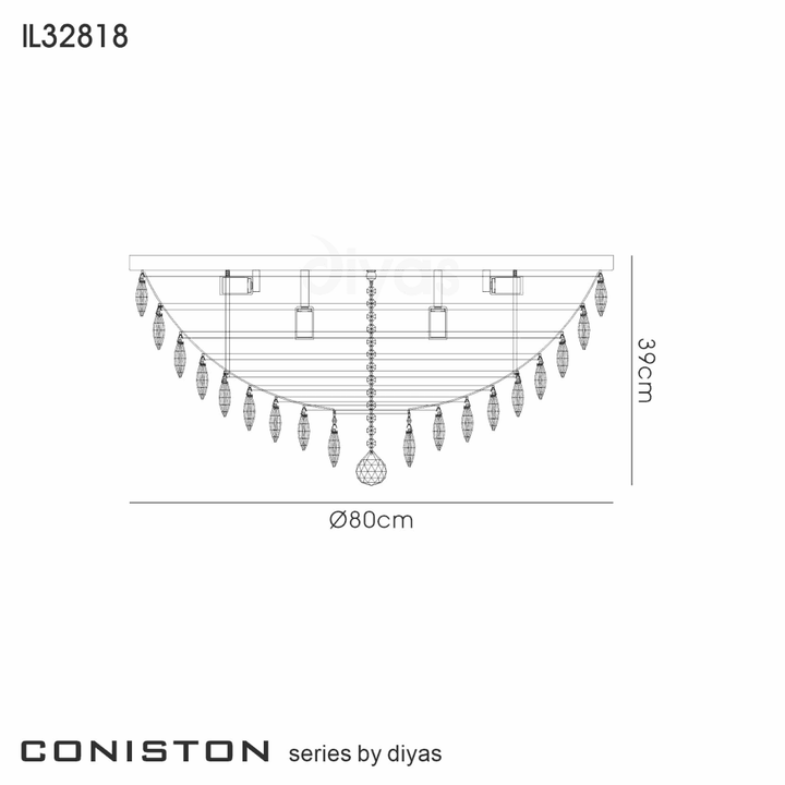 Diyas IL32818 Coniston Flush Ceiling 12 Light French Gold Crystal