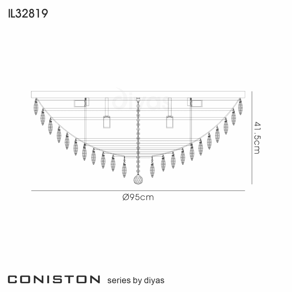 Diyas IL32819 Coniston Flush Ceiling 15 Light French Gold Crystal