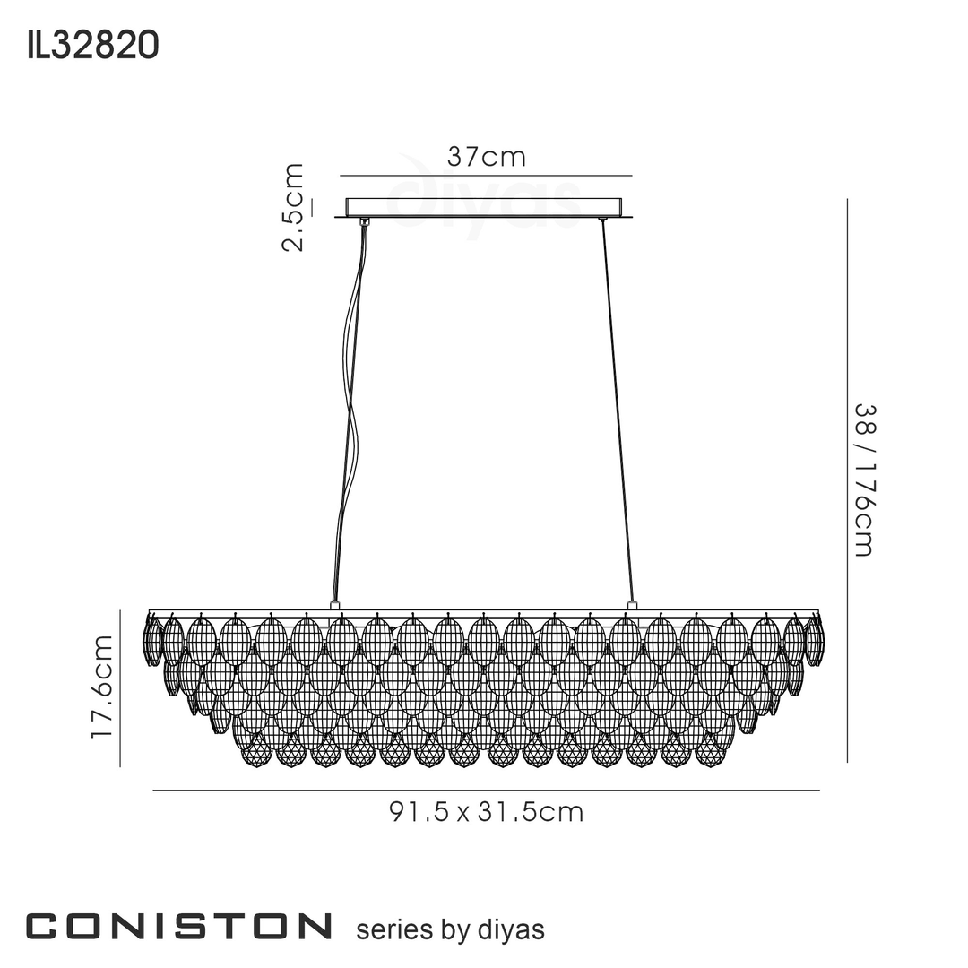 Diyas IL32820 Coniston Linear Pendant 8 Light Polished Chrome Crystal