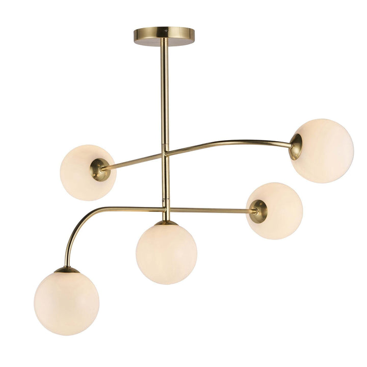 Endon 75939 Otto 5 Light Semi Flush Ceiling Light Brass Opal