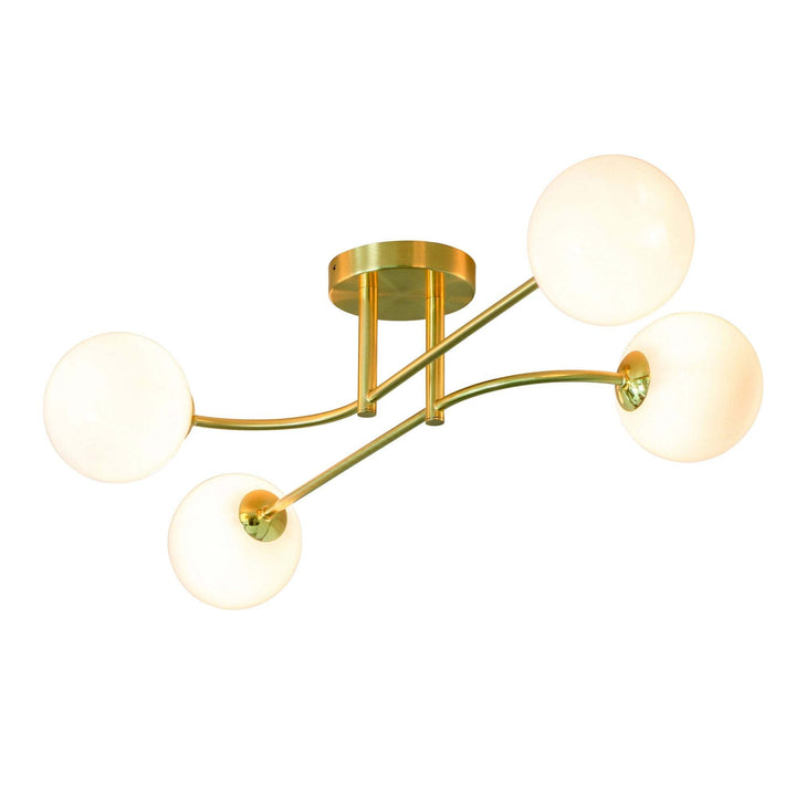 Endon 75959 Otto 4 Light Semi Flush Ceiling Light Brass Opal