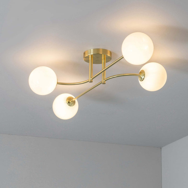 Endon 75959 Otto 4 Light Semi Flush Ceiling Light Brass Opal