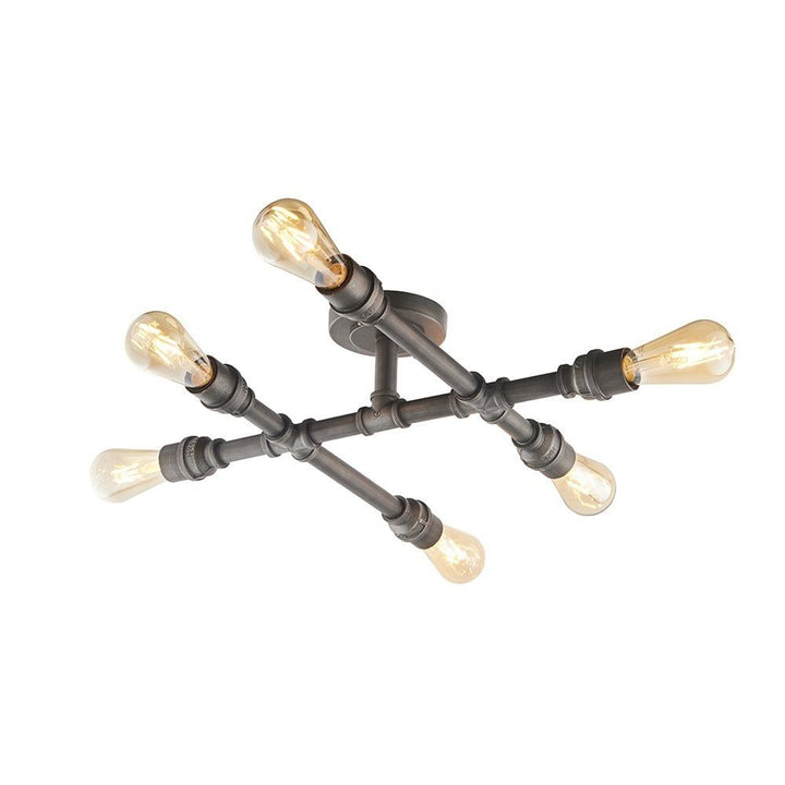 Endon 78763 Pipe 6 Light Semi Flush Ceiling Light Aged Pewter Paint