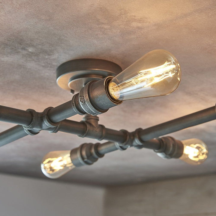 Endon 78763 Pipe 6 Light Semi Flush Ceiling Light Aged Pewter Paint