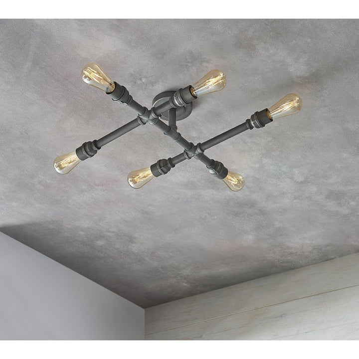Endon 78763 Pipe 6 Light Semi Flush Ceiling Light Aged Pewter Paint
