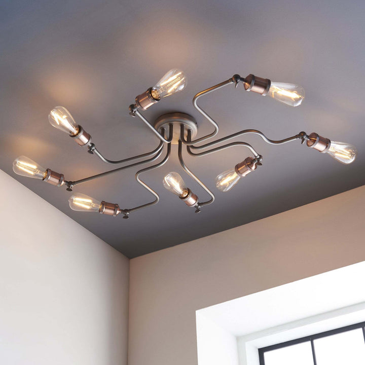 Endon 81610 Hal 8 Light Semi Flush Ceiling Light Copper Pewter