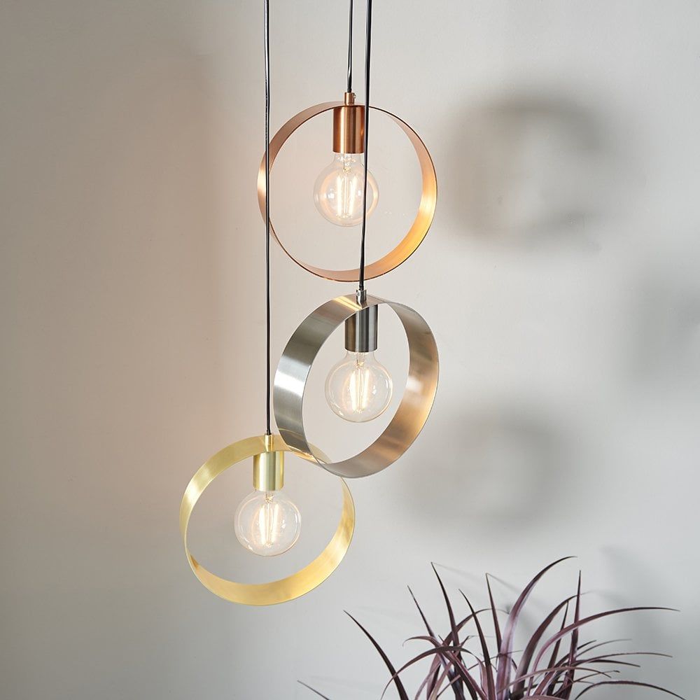 Endon 81922 Hoop 3 Light Pendant Brushed Brass