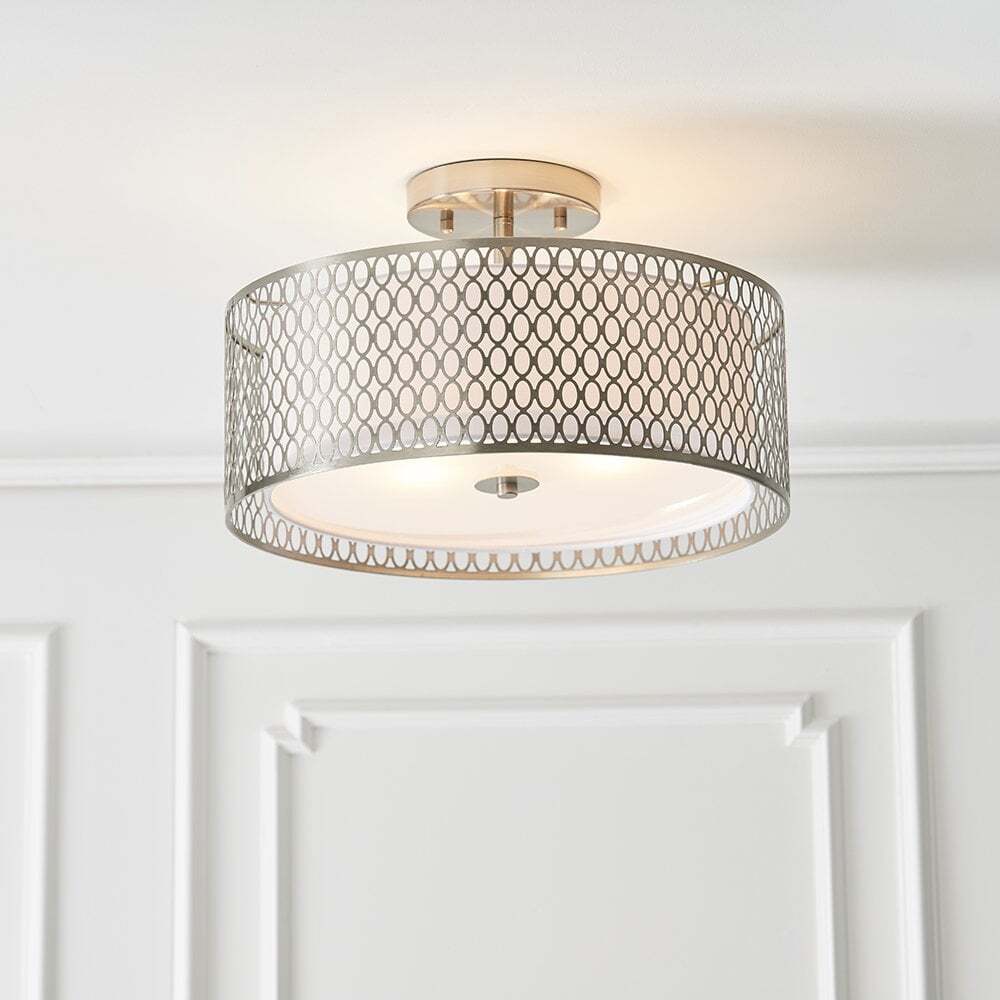 Endon 81966 Cordero 3 Light Flush Ceiling Light Satin Nickel Plate