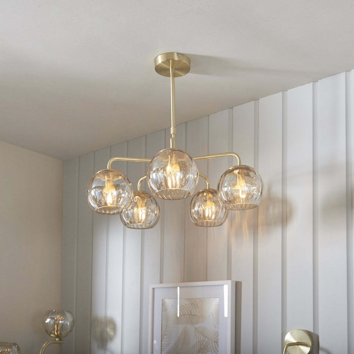 Endon 91969 Dimple 5 Light Pendant Brass Champagne