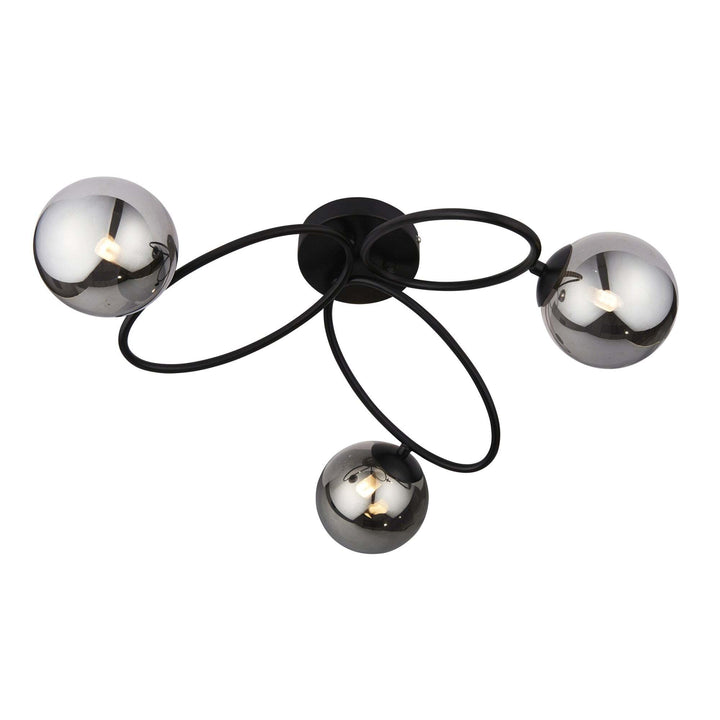 Endon 95289 Ellipse 3 Light Semi Flush Ceiling Light Black Smoke