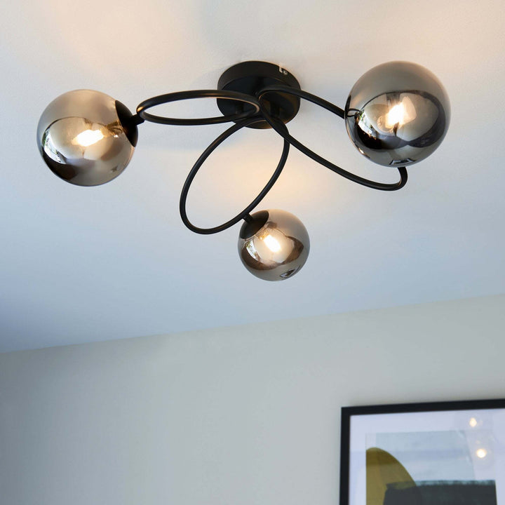 Endon 95289 Ellipse 3 Light Semi Flush Ceiling Light Black Smoke