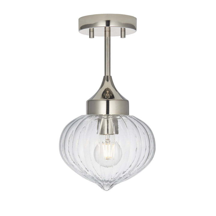 Endon 96169 Addington 1 Light Semi Flush Ceiling Light Nickel Clear