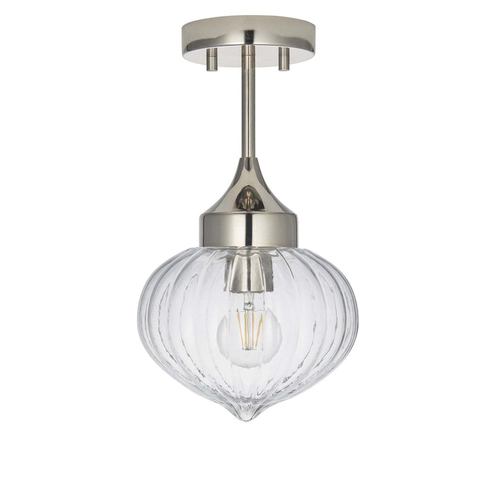 Endon 96169 Addington 1 Light Semi Flush Ceiling Light Nickel Clear