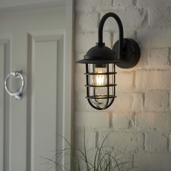 Endon 96907 Port 1 Light Outdoor Wall Light Black Clear