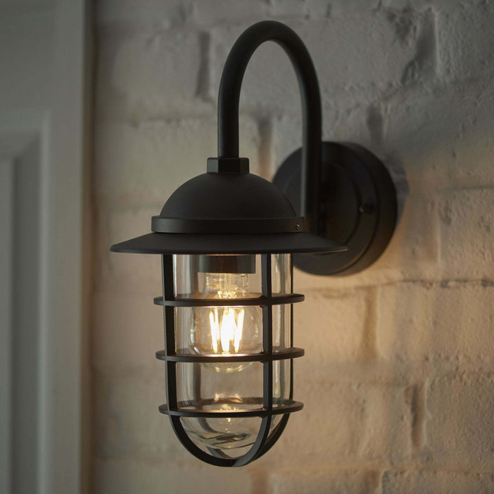 Endon 96907 Port 1 Light Outdoor Wall Light Black Clear