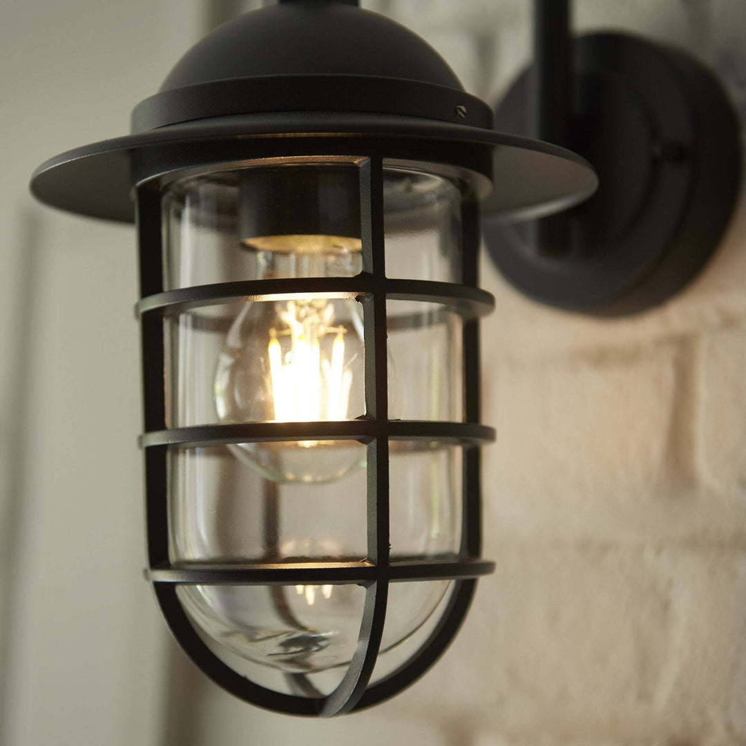 Endon 96907 Port 1 Light Outdoor Wall Light Black Clear