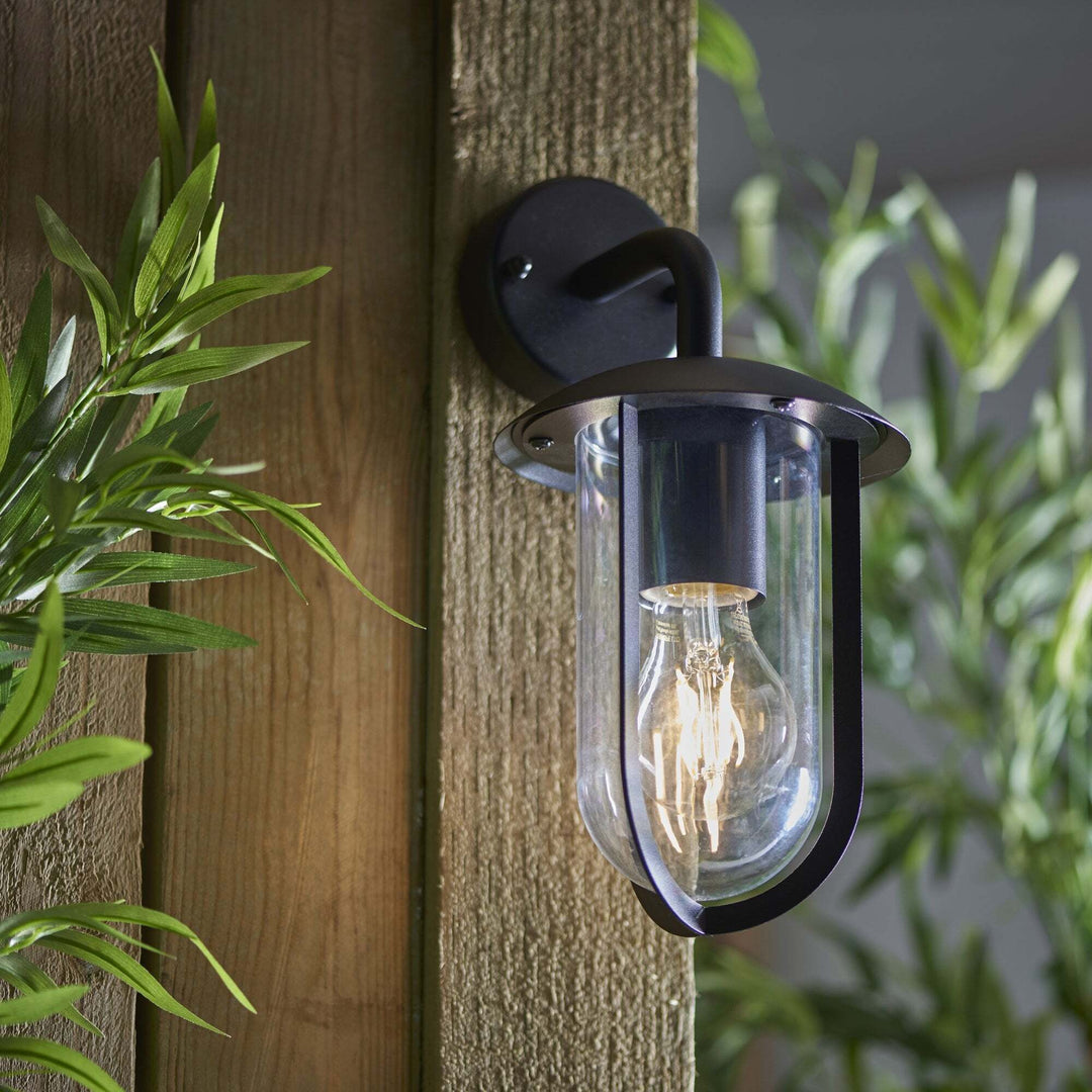 Endon 96922 | Quinn Outdoor Wall Light | Black with Clear Shade