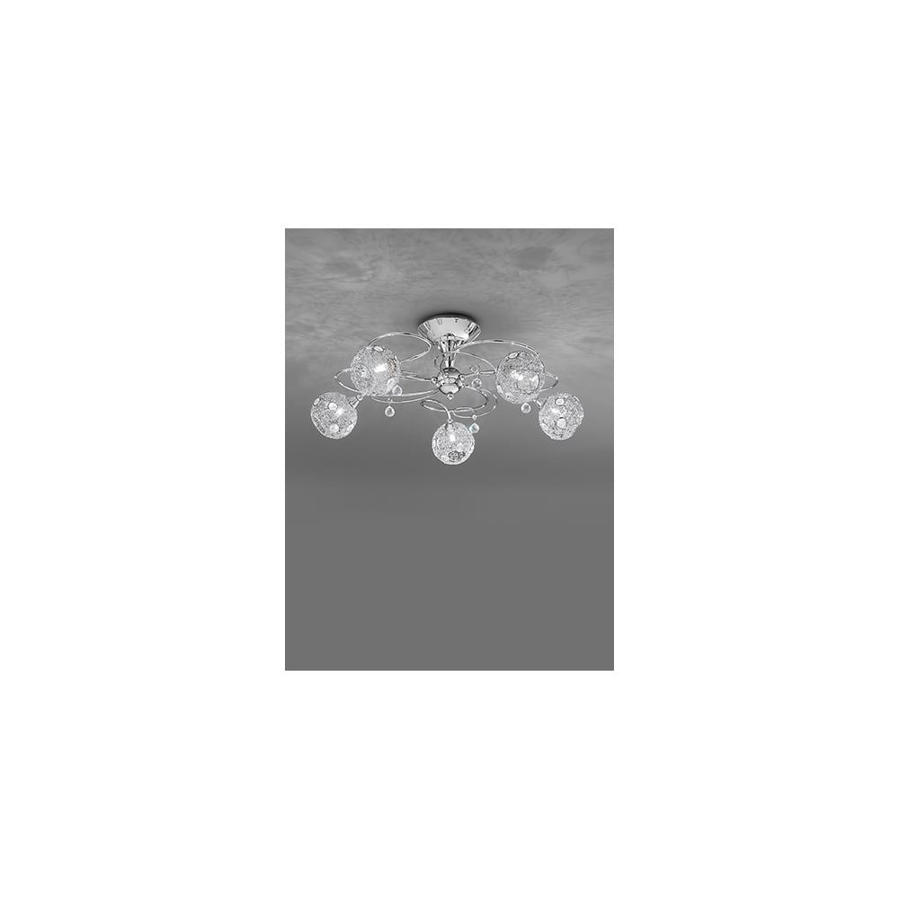 Fran Lighting F2214/5 | Elegant Crystal Mesh | 5 Light Ceiling Flush | Chrome Finish