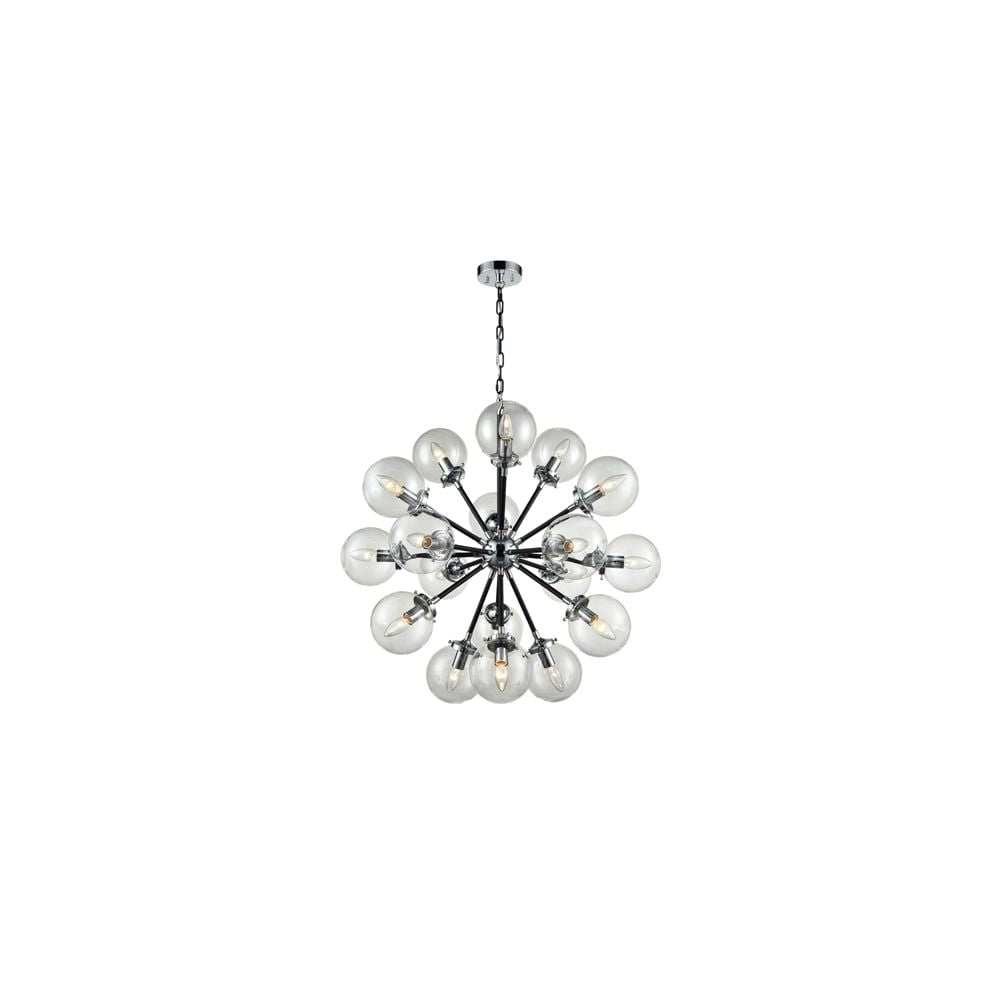 Fran Lighting F2369/18 | 18-Light Pendant | Black/Silver with Clear Glass Spheres
