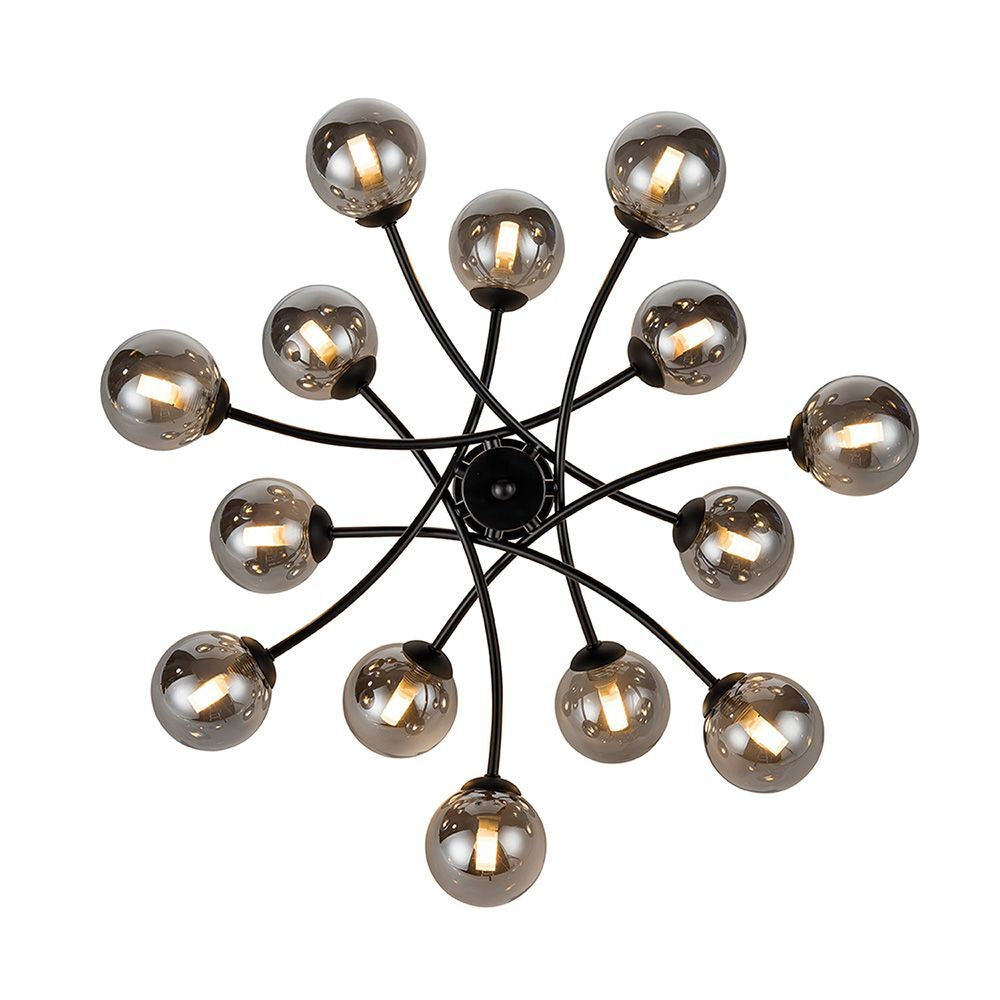 Franklite FL2438-14 Prophecy 14 Light Ceiling Fitting Black Smoke Glass