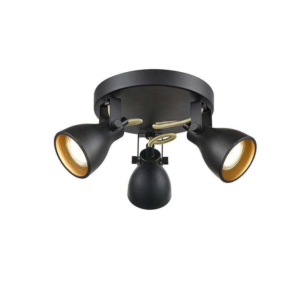 Fran Lighting S9053 Taza 3 Light Spotlight Flush Ceiling Black Gold