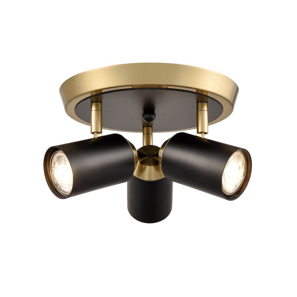 Fran Lighting S9103 Hollywood 3 Light Spotlight Flush Ceiling Black Brass