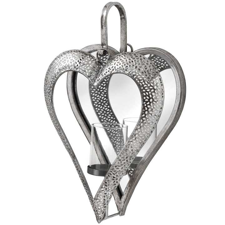 Hill Interiors 19160 Antique Silver Heart Mirrored Tealight Holder in Small