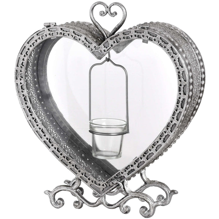 Hill Interiors 19162 | Free Standing Heart Tealight Lantern in Antique Silver