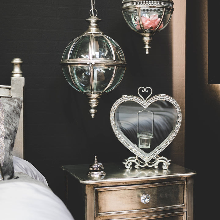 Hill Interiors 19162 | Free Standing Heart Tealight Lantern in Antique Silver
