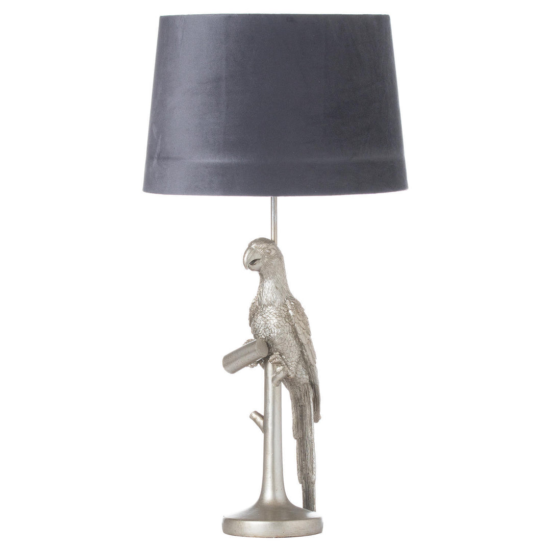 Hill Interiors 21653 Percy The Parrot Silver Table Lamp With Grey Velvet Shade