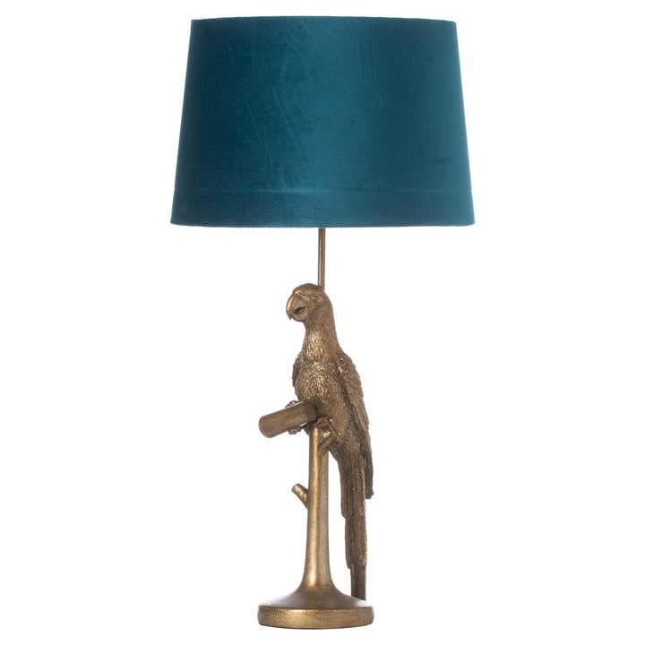 Hill Interiors 21654 Percy The Parrot Gold Table Lamp With Teal Velvet Shade
