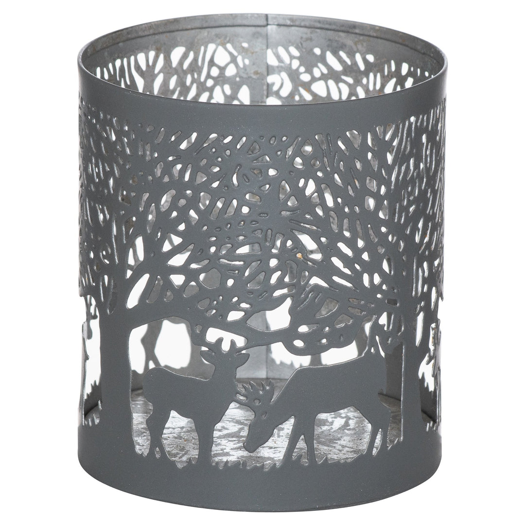 Hill Interiors 21676 Small Silver And Grey Glowray Stag In Forest Lantern