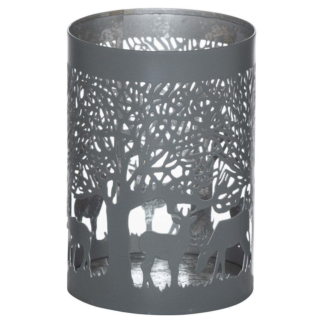 Hill Interiors 21677 Medium Silver And Grey Glowray Stag In Forest Lantern