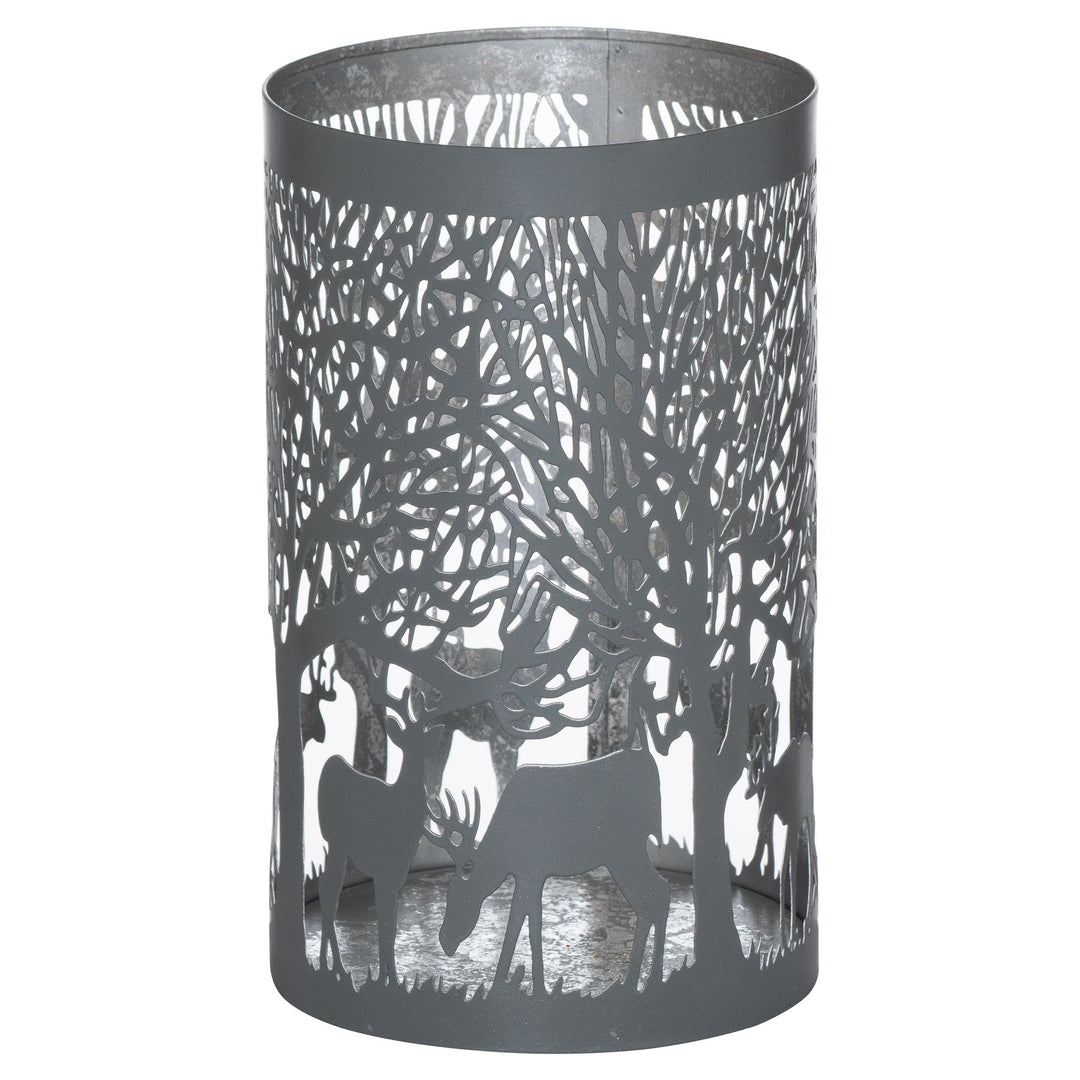 Hill Interiors 21678 Large Silver And Grey Glowray Stag In Forest Lantern