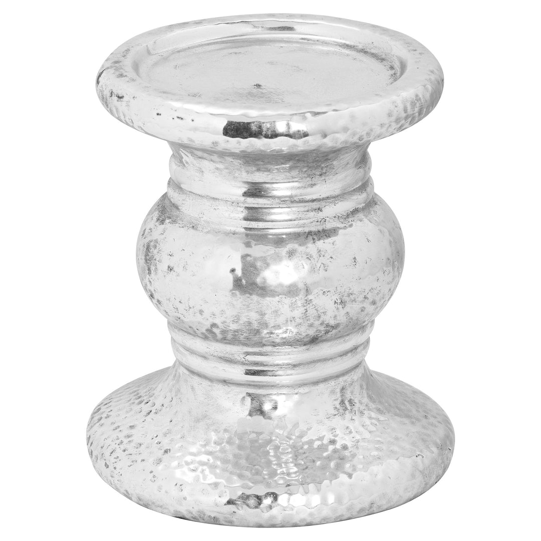 Hill Interiors 21705 Silver Punch Faced Ceramic Candle Holder