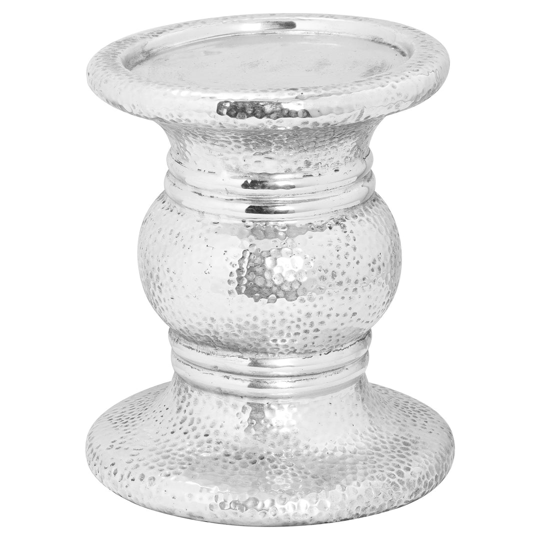 Hill Interiors 21706 Silver Punch Faced Ceramic Large Candle Holder