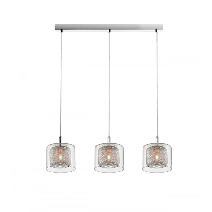 Impex PGH606101/03/CU/CH Laure 3 Light Linear Pendant Glass Copper Mesh