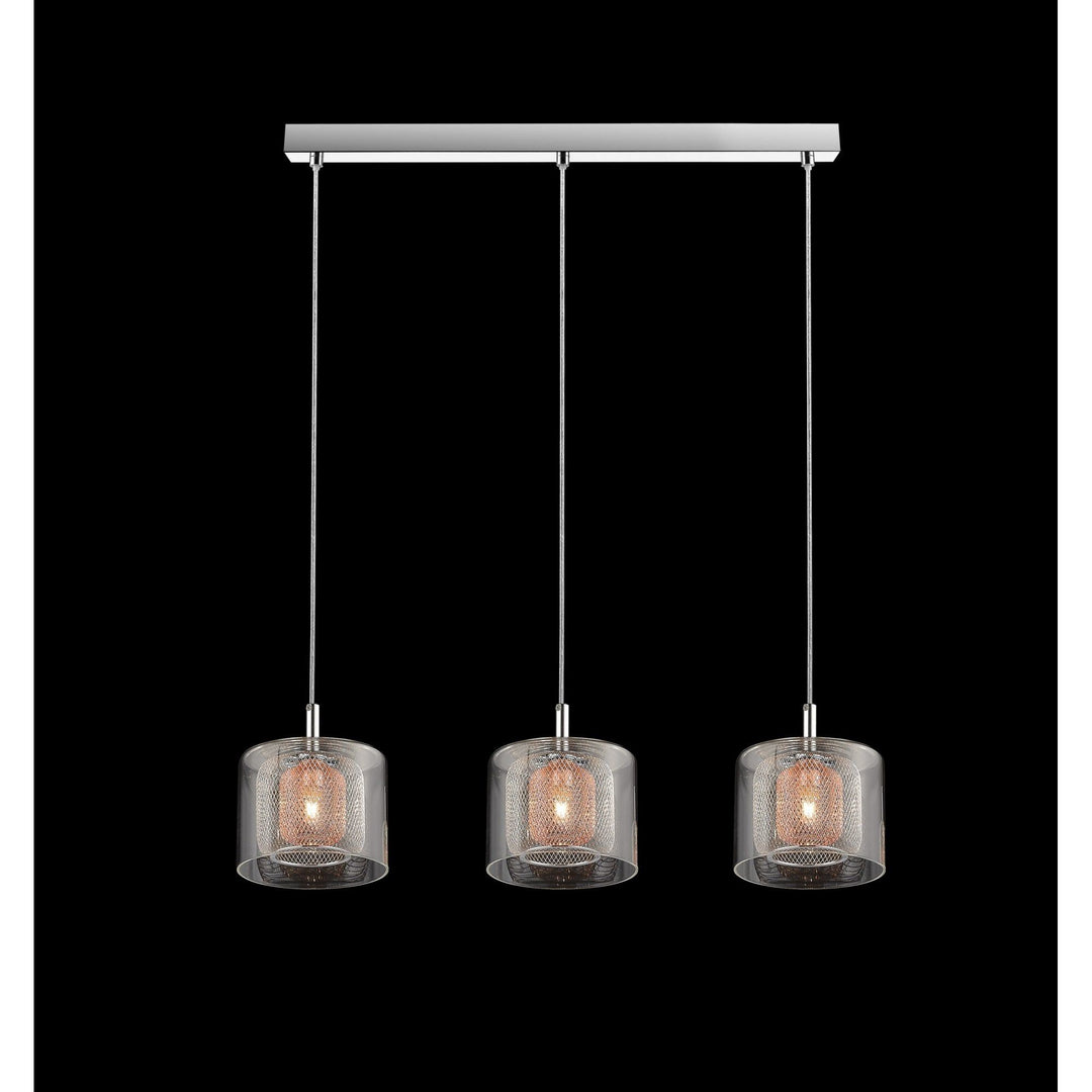 Impex PGH606101/03/CU/CH Laure 3 Light Linear Pendant Glass Copper Mesh