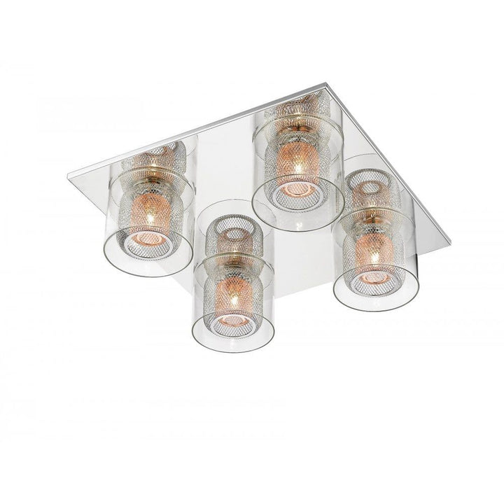 Impex PGH606101/04/PL/CH Laure 4 Light Glass Copper Mesh Flush